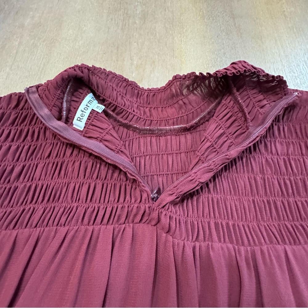 Reformation Dress Long Sleeve Mock Neck Pleated Shift Burgundy XS - Picture 13 of 16
